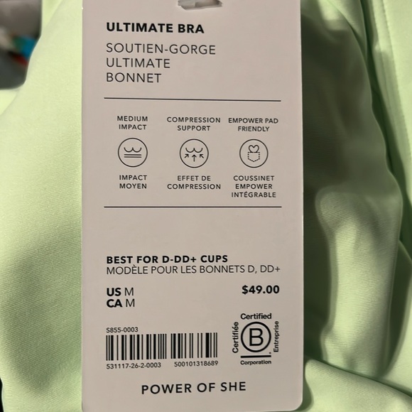 NWT-Athleta Lime Green Ultimate Bra, Large D-DD - Picture 3 of 3